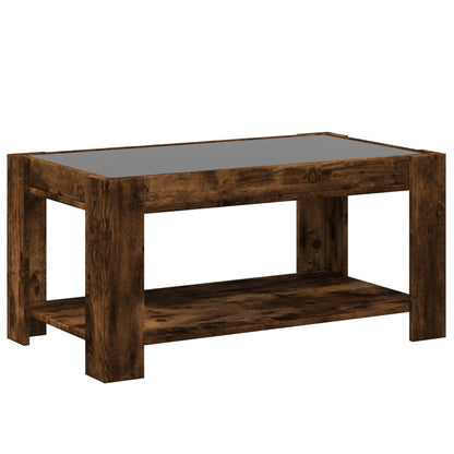 Table basse avec LED chêne fumé 93x53x45 cm bois d'ingénierie