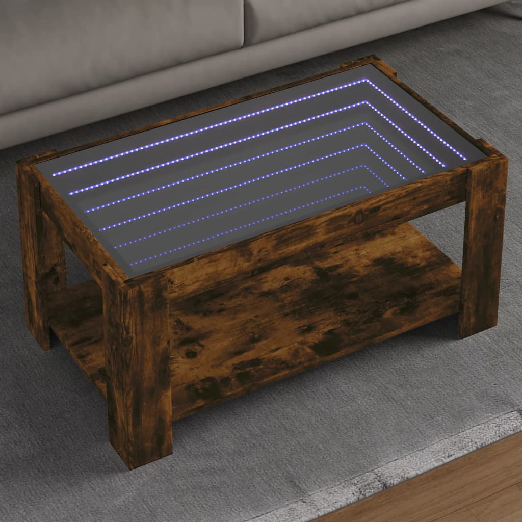 Table basse avec LED chêne fumé 93x53x45 cm bois d'ingénierie