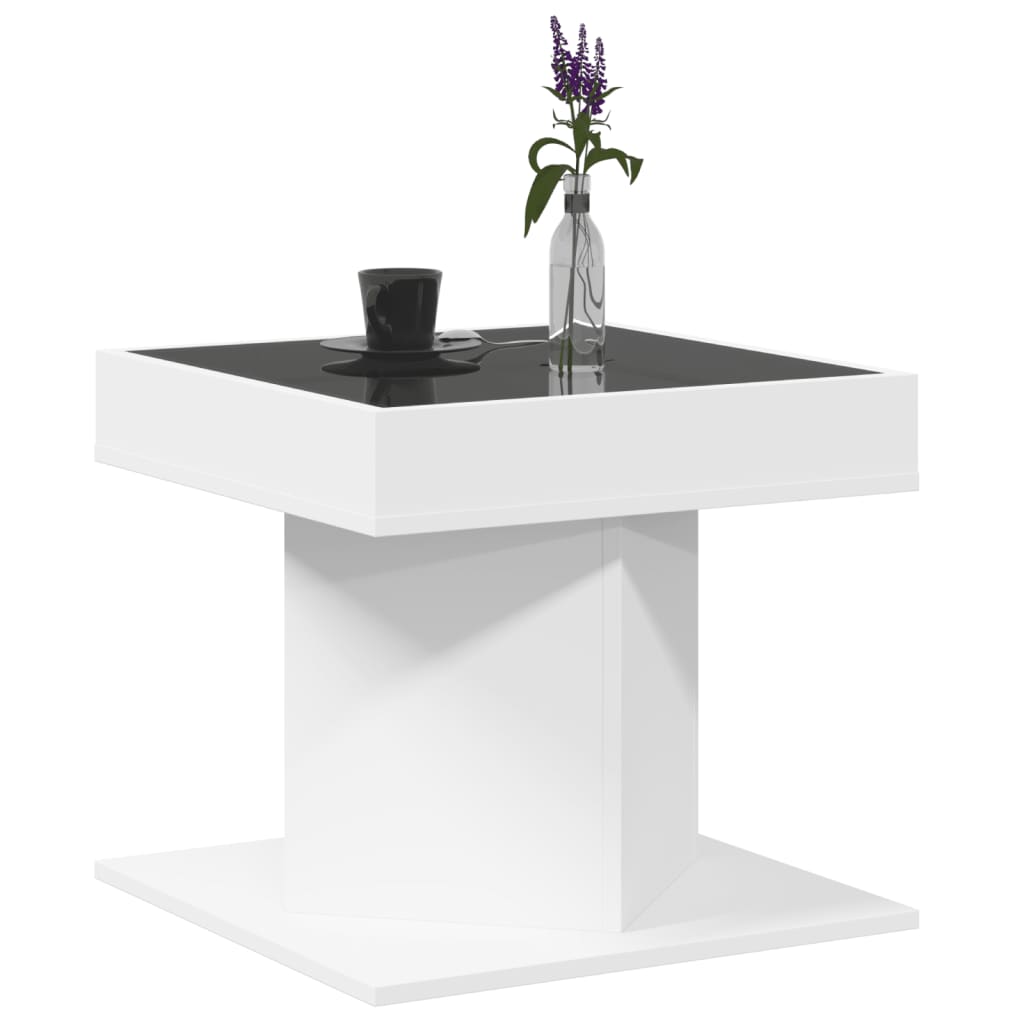 Table basse avec LED blanc 50x50x45 cm bois d'ingénierie