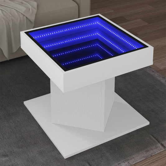 Table basse avec LED blanc 50x50x45 cm bois d'ingénierie