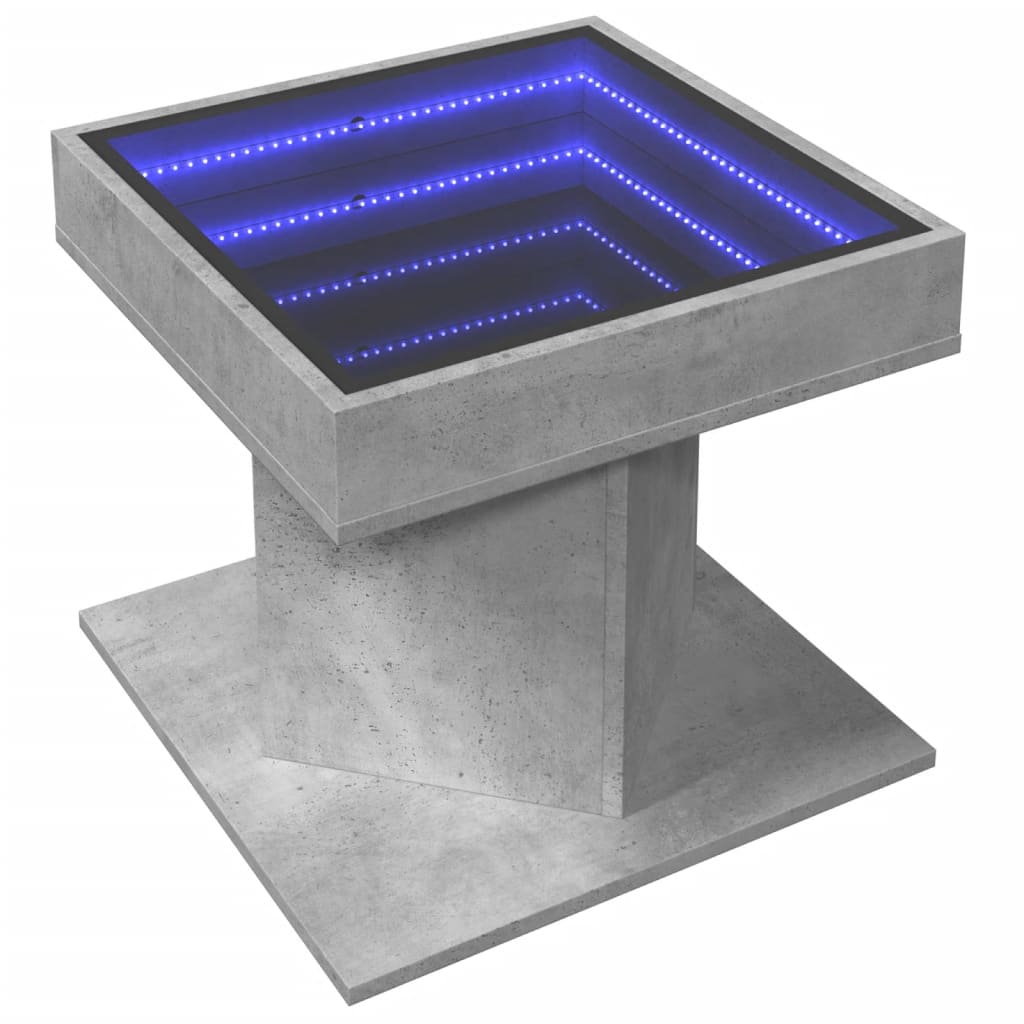 Table basse avec LED gris béton 50x50x45 cm bois d'ingénierie