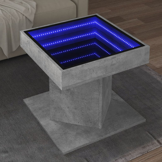 Table basse avec LED gris béton 50x50x45 cm bois d'ingénierie