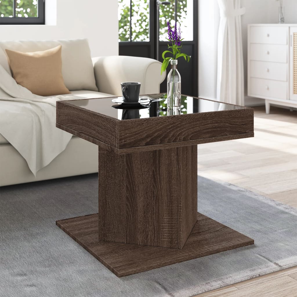 Table basse avec LED chêne marron 50x50x45 cm bois d'ingénierie