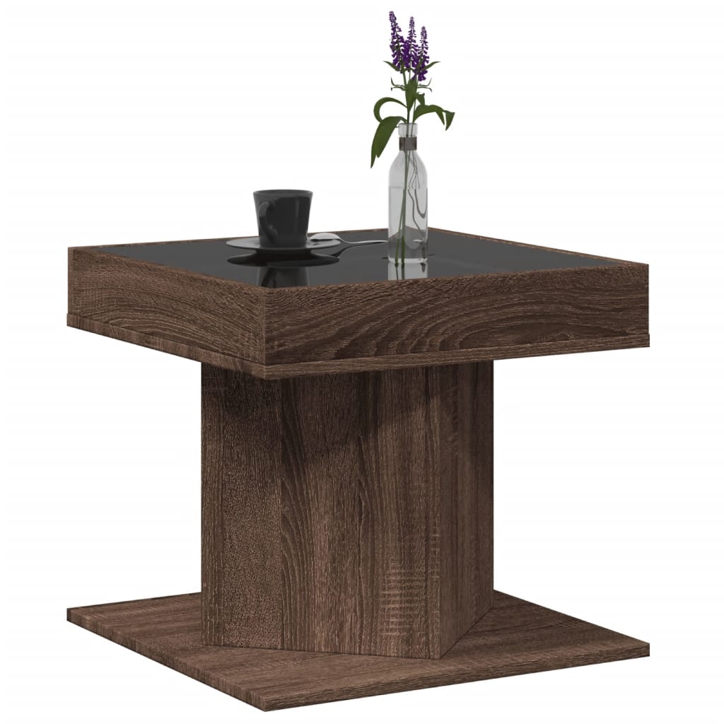 Table basse avec LED chêne marron 50x50x45 cm bois d'ingénierie