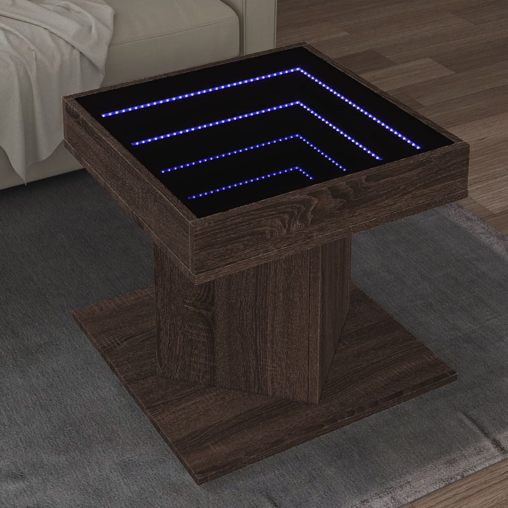 Table basse avec LED chêne marron 50x50x45 cm bois d'ingénierie