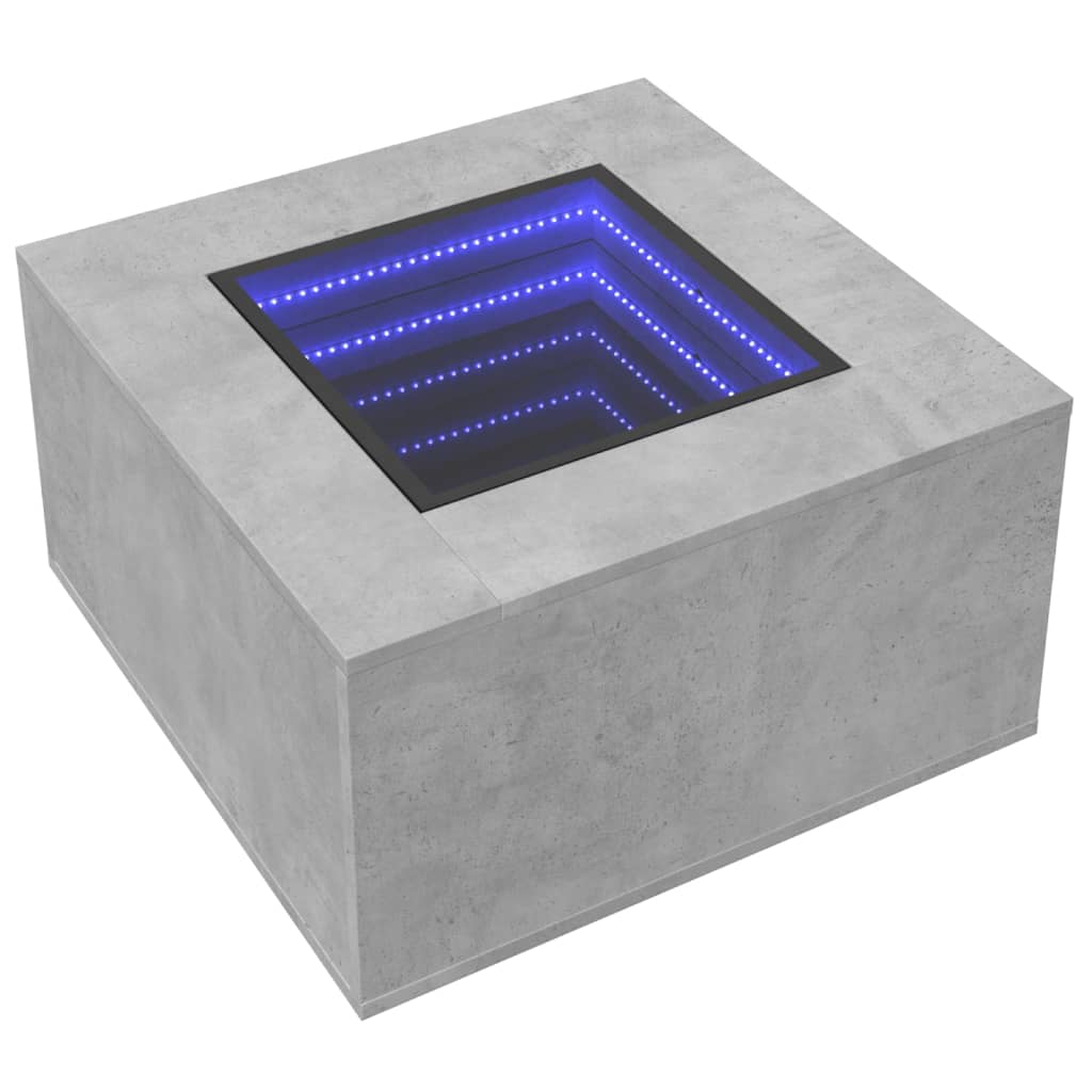 Table basse avec LED gris béton 60x60x40 cm bois d'ingénierie