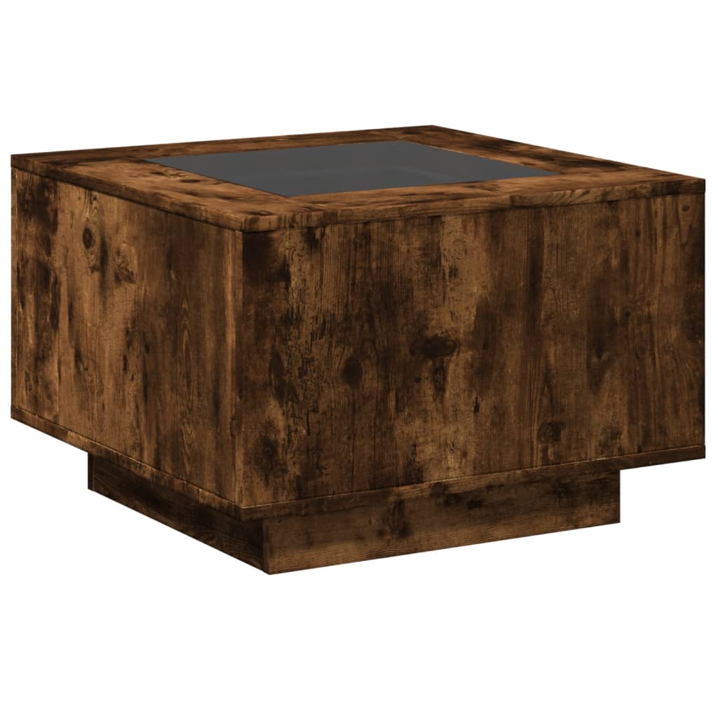 Table basse avec LED chêne fumé 60x60x40 cm bois d'ingénierie