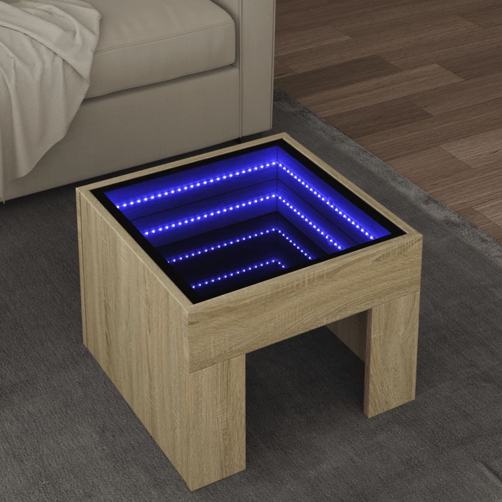 Table basse avec LED infini chêne sonoma 40x40x30 cm