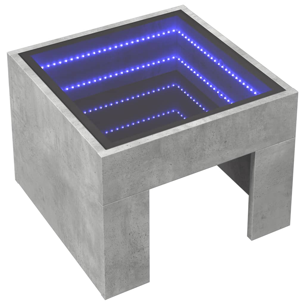 Table basse avec LED infini gris béton 40x40x30 cm