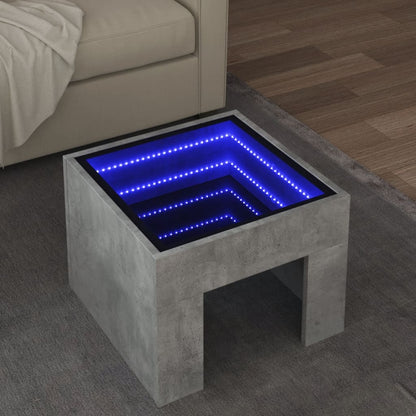 Table basse avec LED infini gris béton 40x40x30 cm