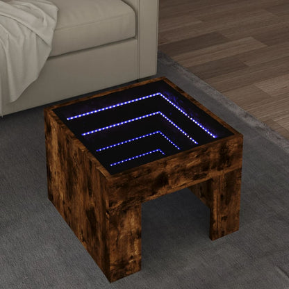 Table basse avec LED infini chêne fumé 40x40x30 cm