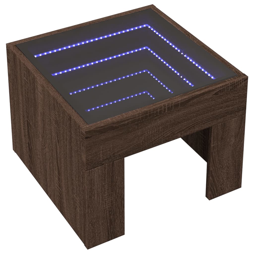 Table basse avec LED infini chêne marron 40x40x30 cm