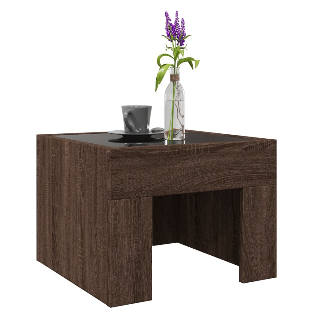 Table basse avec LED infini chêne marron 40x40x30 cm