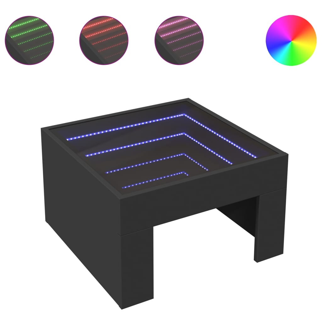 Table basse avec LED infini noir 50x50x30 cm