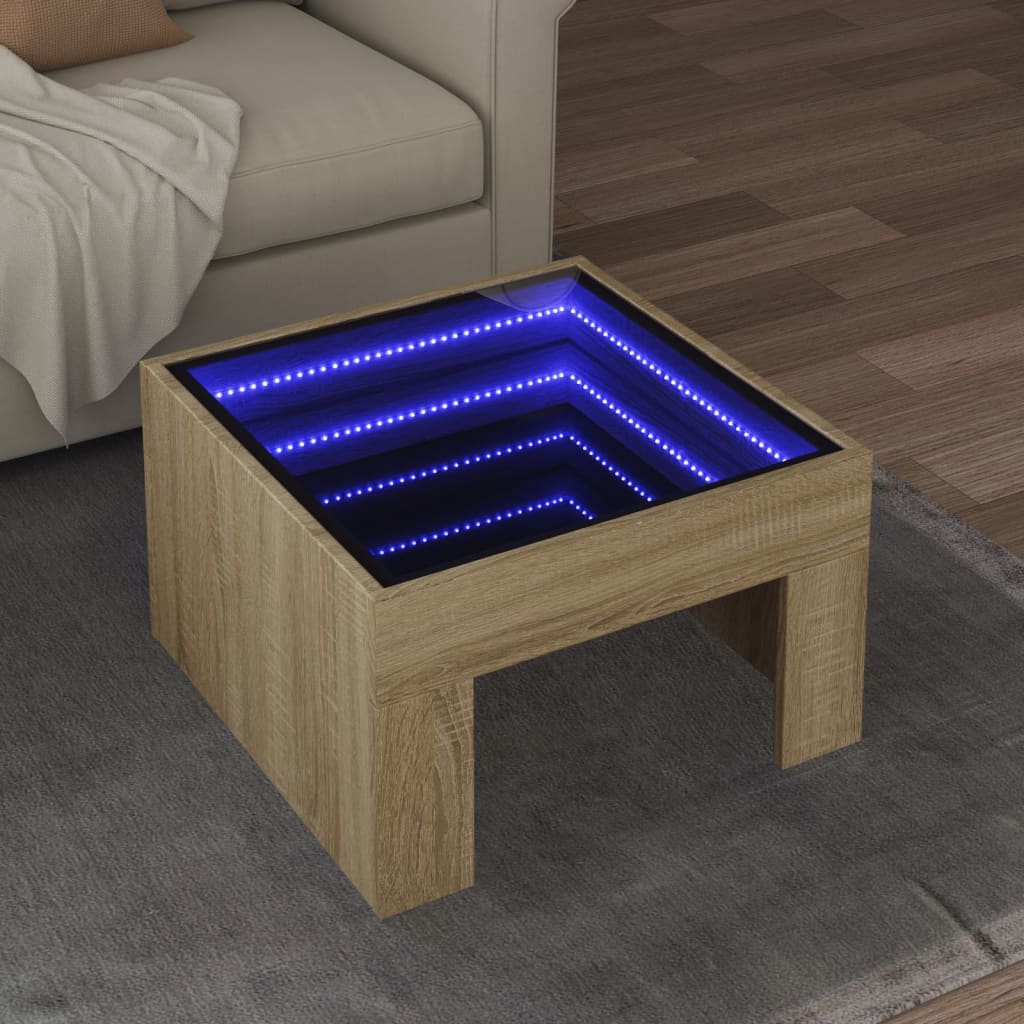 Table basse avec LED infini chêne sonoma 50x50x30 cm