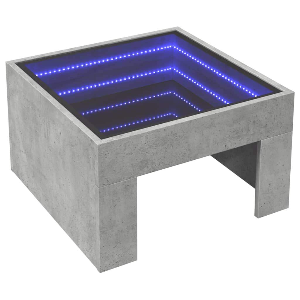 Table basse avec LED infini gris béton 50x50x30 cm