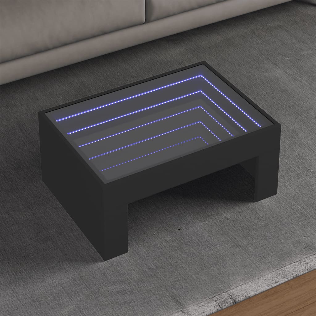 Table basse avec LED infini noir 70x50x30 cm