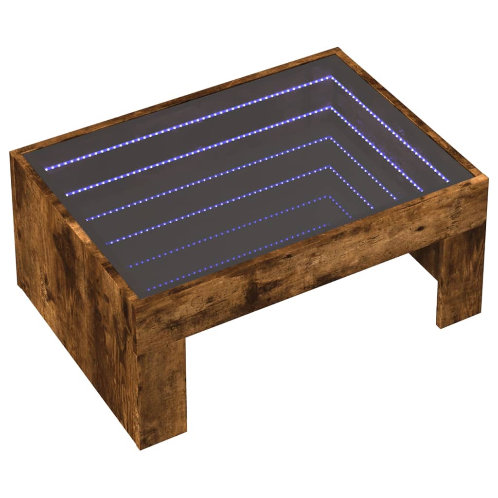 Table basse avec LED infini chêne fumé 70x50x30 cm