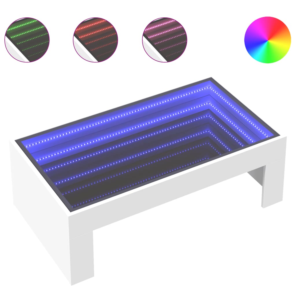 Table basse avec LED infini blanc 90x50x30 cm