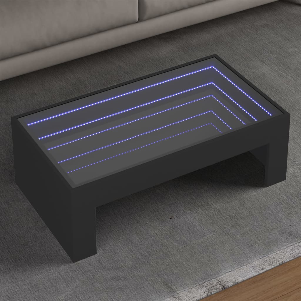 Table basse avec LED infini noir 90x50x30 cm