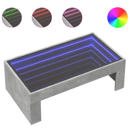 Table basse avec LED infini gris béton 90x50x30 cm