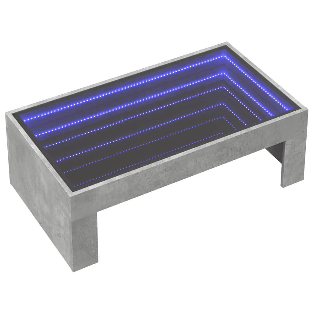 Table basse avec LED infini gris béton 90x50x30 cm