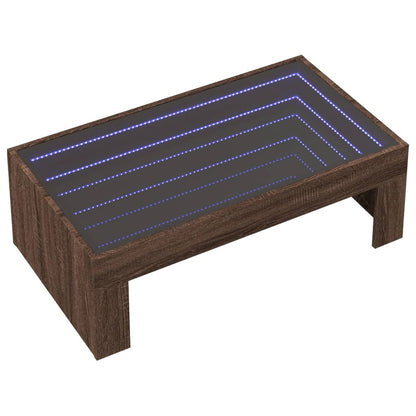 Table basse avec LED infini chêne marron 90x50x30 cm