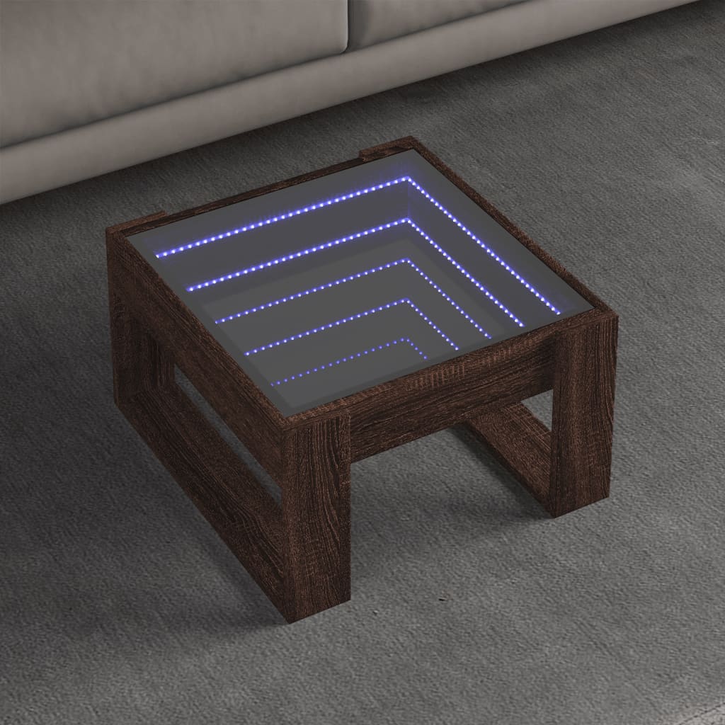 Table basse avec LED infini chêne marron 50x53x30 cm