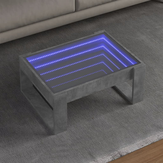 Table basse avec LED infini gris béton 70x53x30 cm