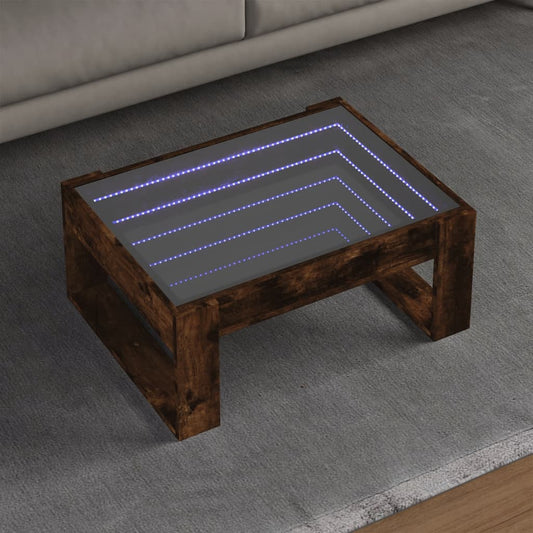 Table basse avec LED infini chêne fumé 70x53x30 cm