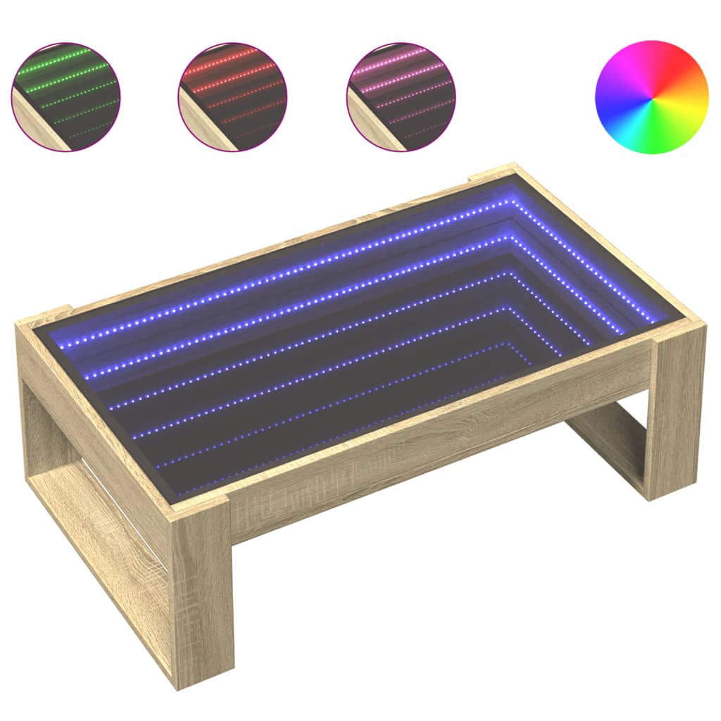 Table basse avec LED infini chêne sonoma 90x53x30 cm