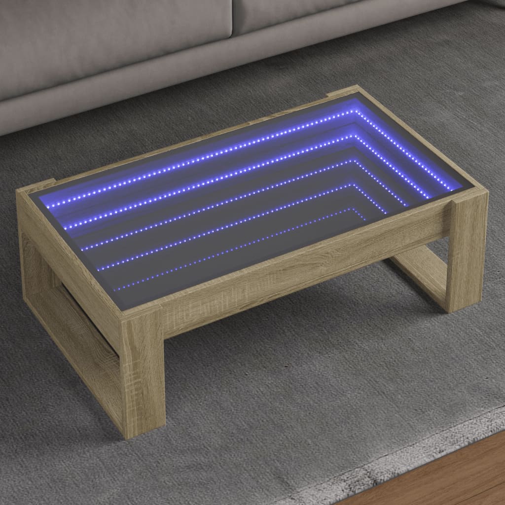 Table basse avec LED infini chêne sonoma 90x53x30 cm