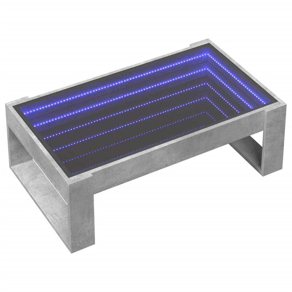 Table basse avec LED infini gris béton 90x53x30 cm