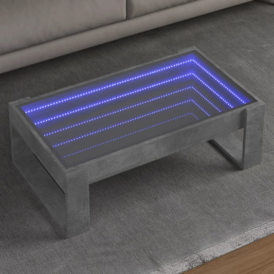 Table basse avec LED infini gris béton 90x53x30 cm