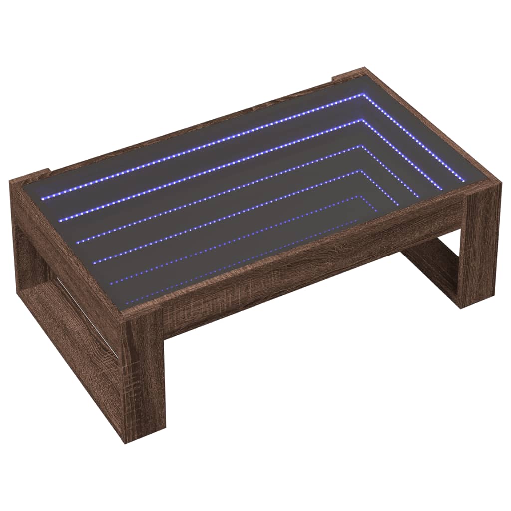 Table basse avec LED infini chêne marron 90x53x30 cm