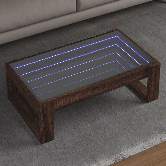 Table basse avec LED infini chêne marron 90x53x30 cm