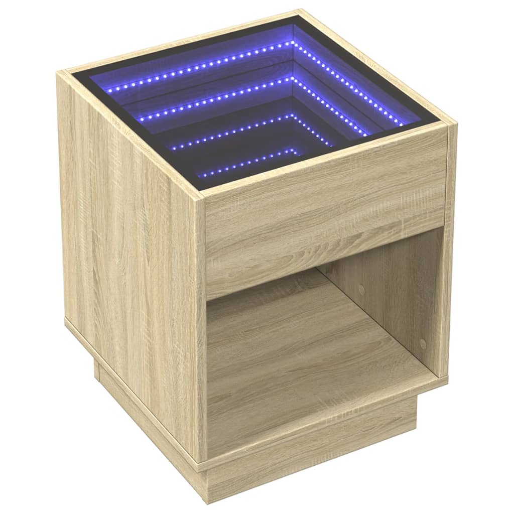 Table basse avec LED infini chêne sonoma 40x40x50 cm