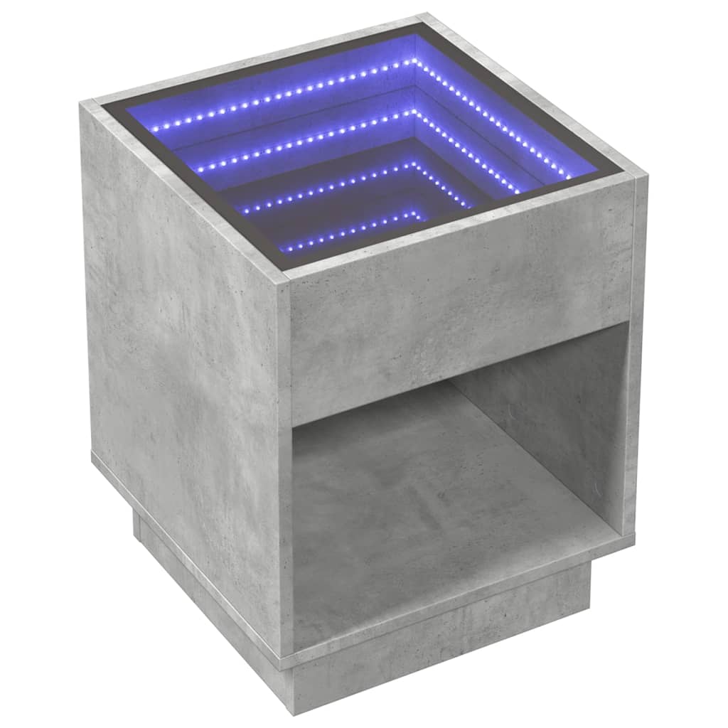 Table basse avec LED infini gris béton 40x40x50 cm