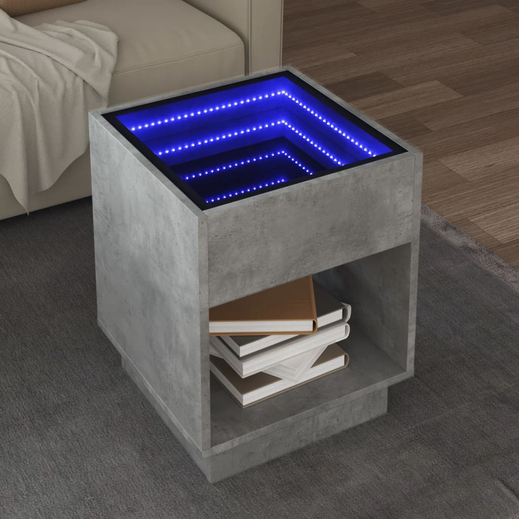 Table basse avec LED infini gris béton 40x40x50 cm