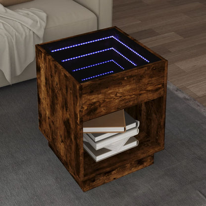 Table basse avec LED infini chêne fumé 40x40x50 cm