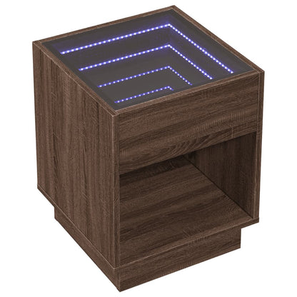 Table basse avec LED infini chêne marron 40x40x50 cm