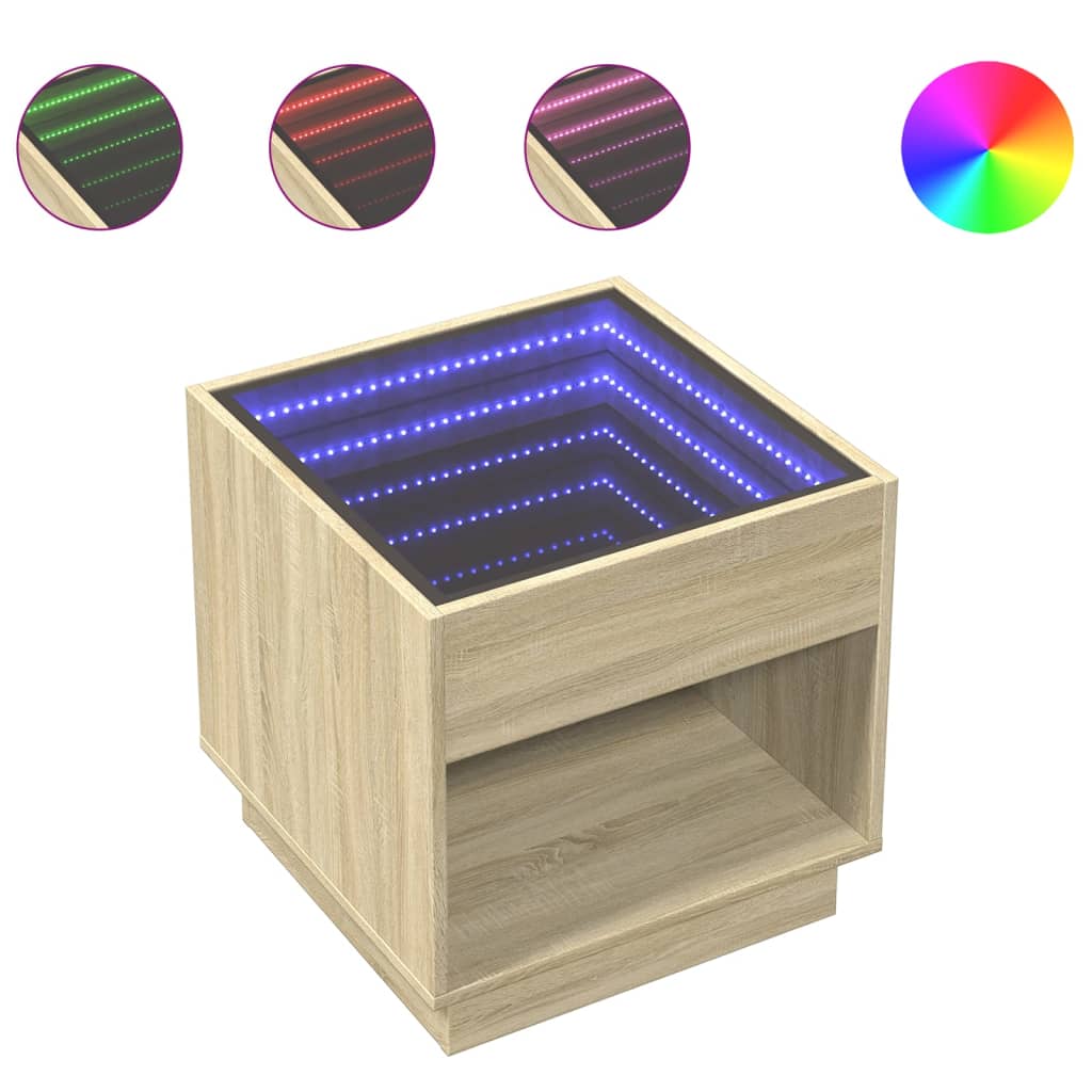 Table basse avec LED infini chêne sonoma 50x50x50 cm