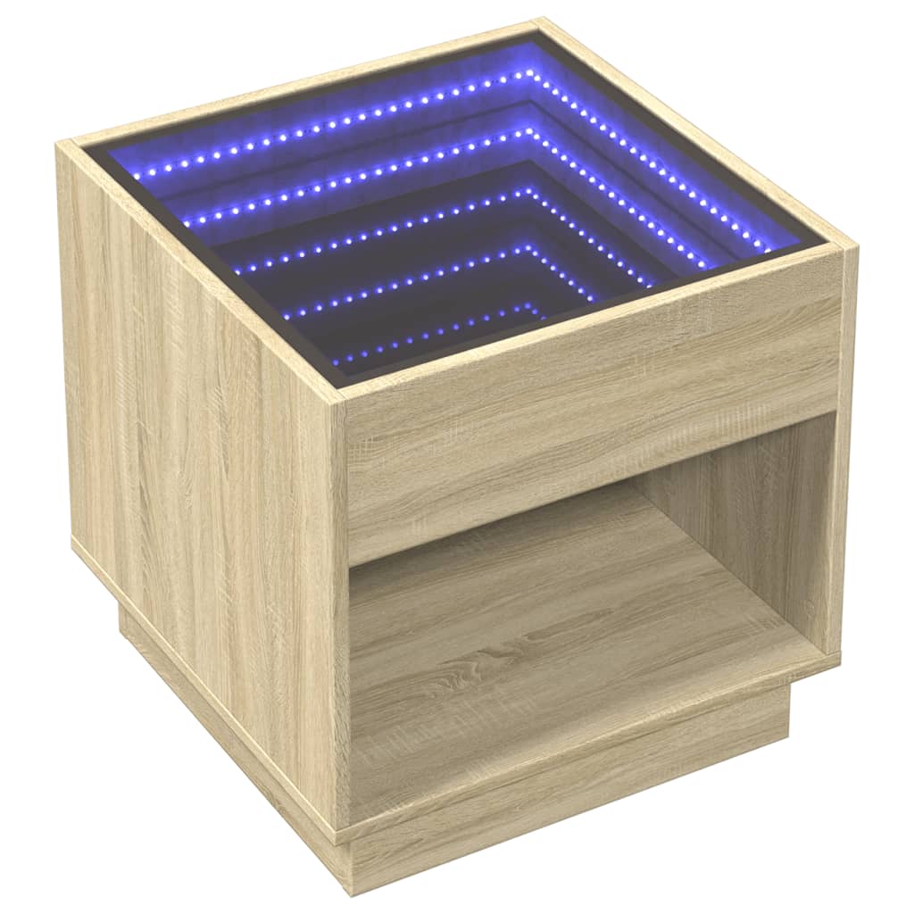 Table basse avec LED infini chêne sonoma 50x50x50 cm