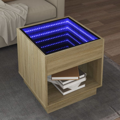 Table basse avec LED infini chêne sonoma 50x50x50 cm