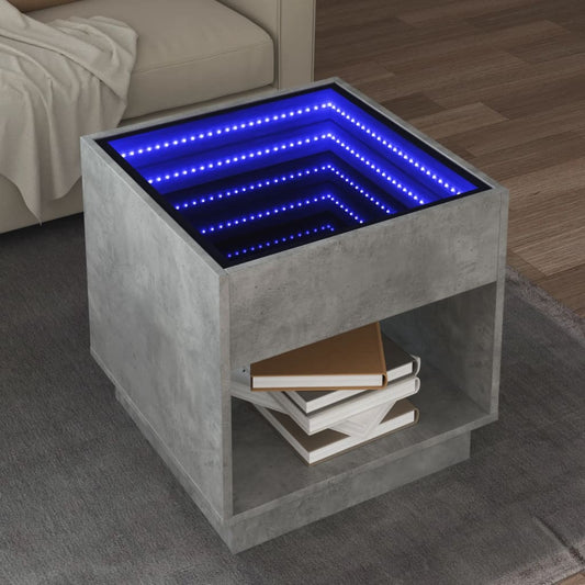 Table basse avec LED infini gris béton 50x50x50 cm