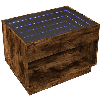 Table basse avec LED infini chêne fumé 70x50x50 cm