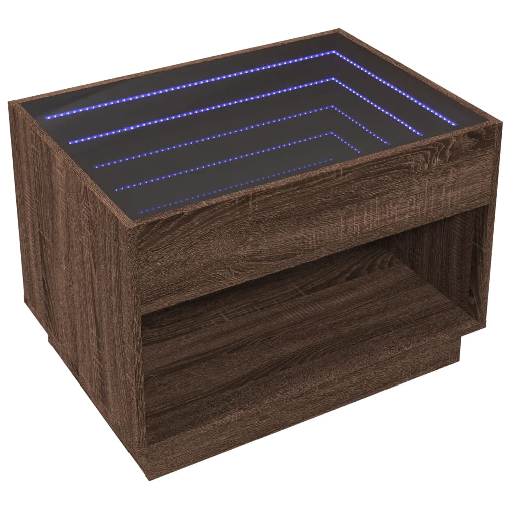 Table basse avec LED infini chêne marron 70x50x50 cm