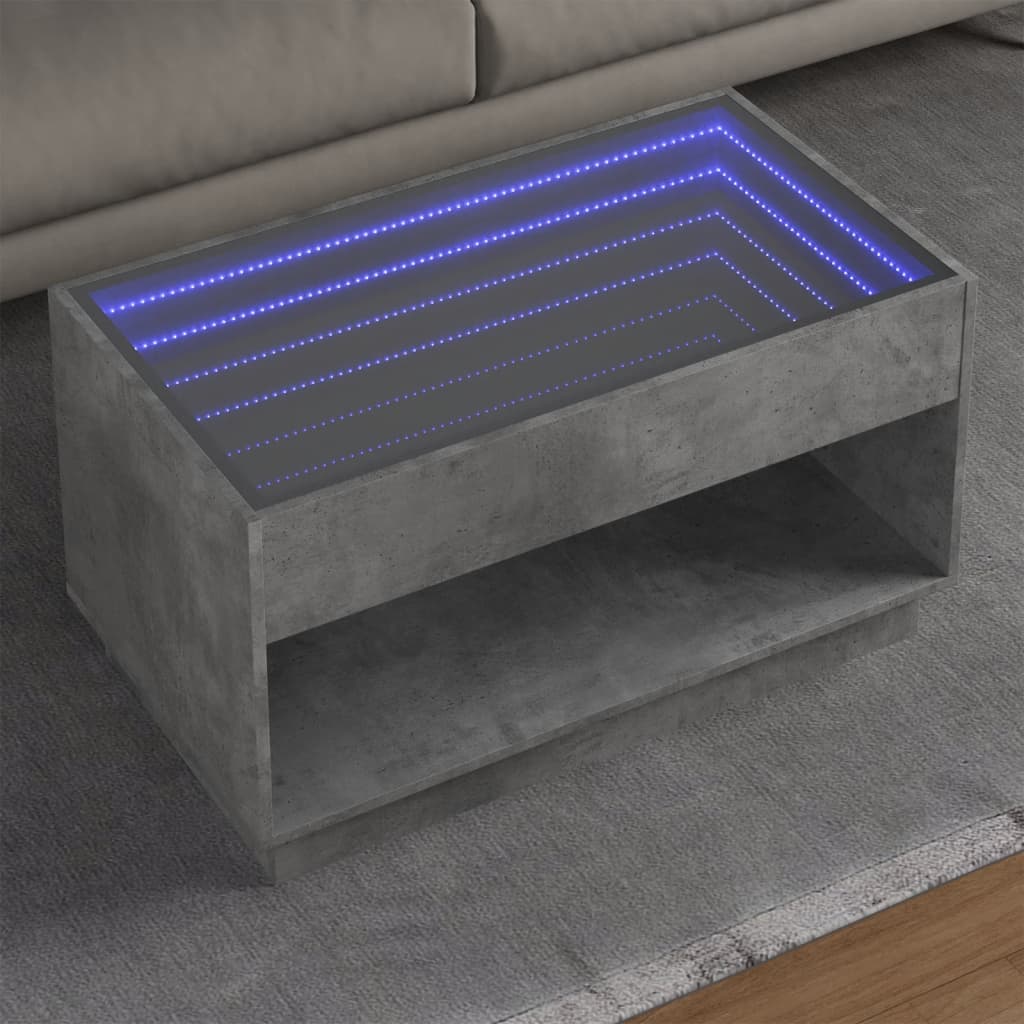 Table basse avec LED infini gris béton 90x50x50 cm