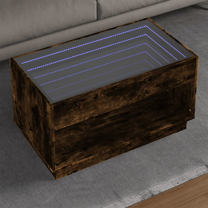 Table basse avec LED infini chêne fumé 90x50x50 cm