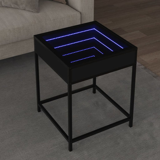 Table basse avec LED Infinity noir 40x40x51 cm